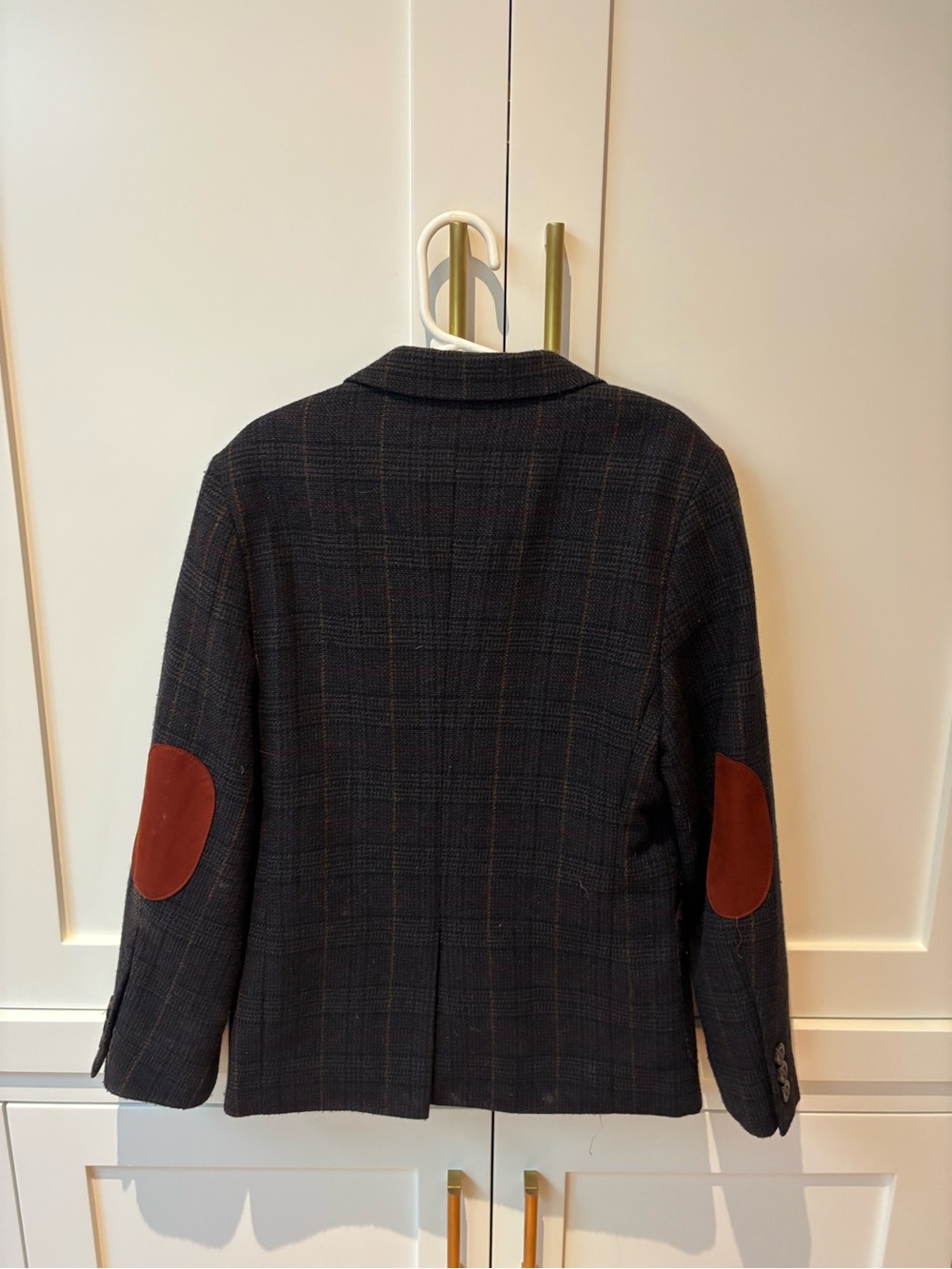 Boys Appaman Plaid Wool Blazer with Brown Elbow Patches